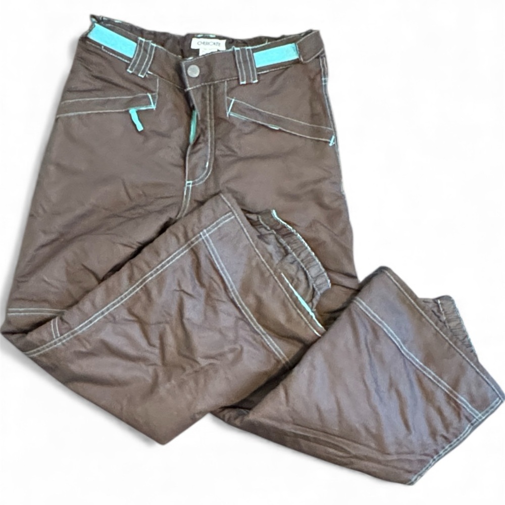 CHEROKEE SKI PANTS GIRLS SIZE 10/12 BROWN BLUE THICK WARM WATER RESISTANT